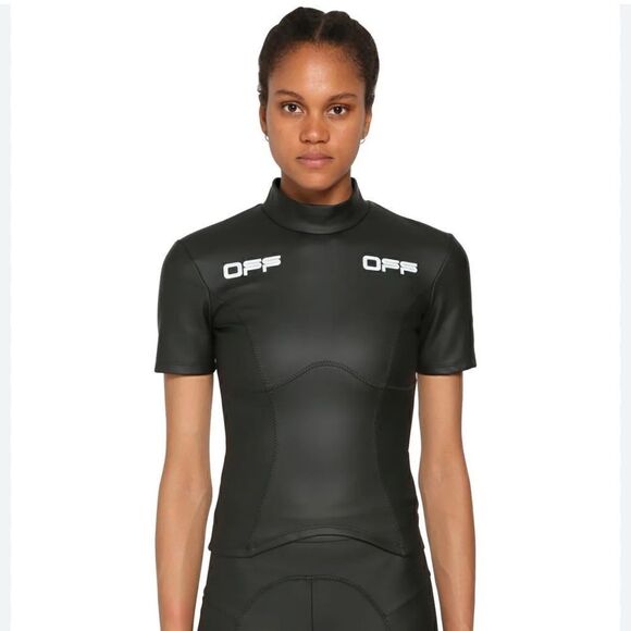 ⭕️ OFF WHITE Black Top Scuba Logo Designer Leather Like - Picture 1 of 9